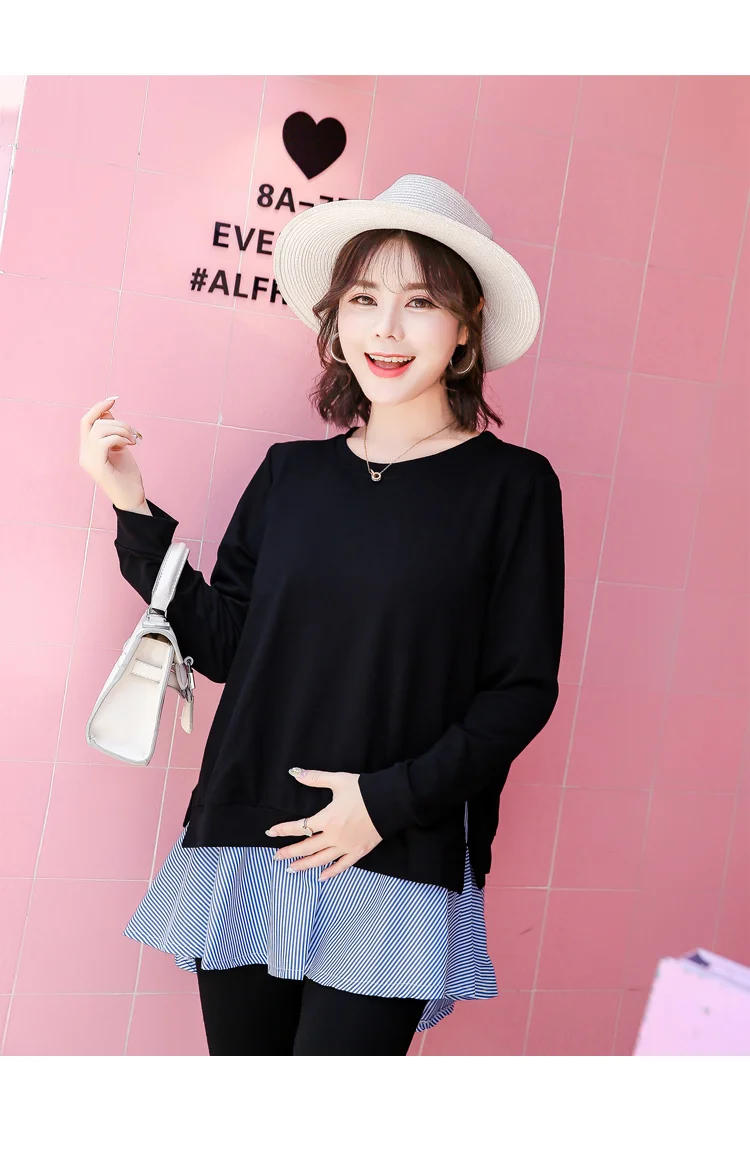 9193# Осенняя корейская мода для беременных рубашки с длинным рукавом на спине Одежда для беременных женщин элегантные топы для беременных