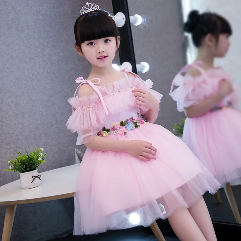 Aliexpress 2017new Korean Sweet Fashion Baby Princess 2017new Korean Sweet Fashion Baby Princess Pink Dress Children S Party Costume Shoulderless Dresses Wedding Clothing