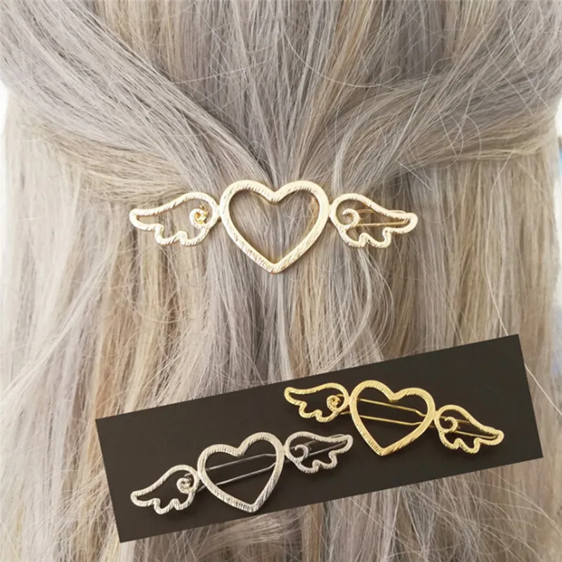 

Fashion Woman Metal Angle Wings Love Heart Barrette Clips Pin Geometric Alloy Hair Clip Hairgrip Barrette Styling Tool For Girls