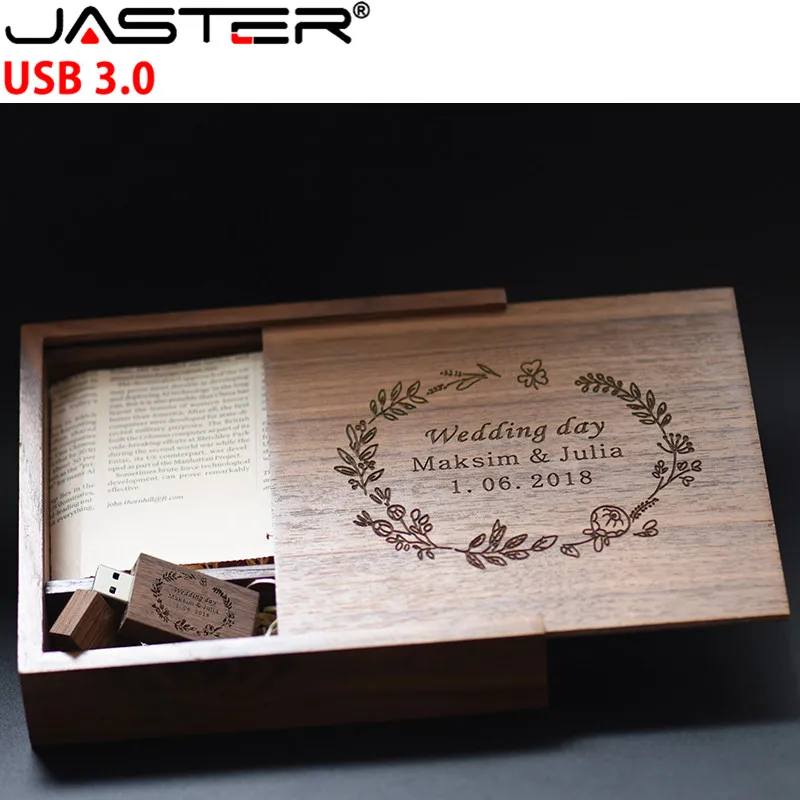 JASTER USB 3 0 1 шт бесплатный логотип 170*170*35 мм грецкий орех фоторамка коробка + флэш
