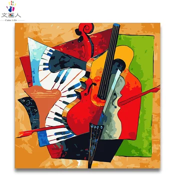 

Abstract guitar picture Diy oil painting by numbers draw art violin with kits on canvas with a frame for hoom room wall decor