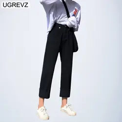 UGREVZ 2019 Новые Модные Джинсовые классические широкие брюки джинсы женский по щиколотку штаны Дамы Boyfriend Femme мешковатые брюки белый черный