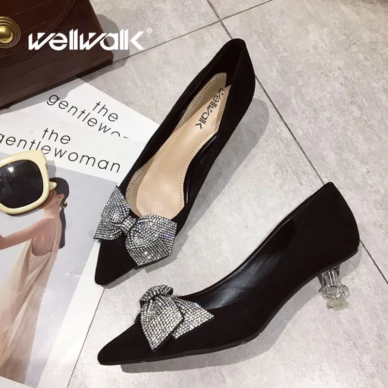 

Wellwalk Clear Heel Pumps Women High Heel Shoes Women Black Pumps Ladies Dress Shoes Pointed Toe Female Heels Shoes Elegant