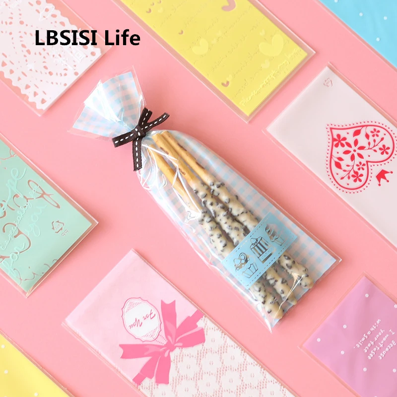 LBSISI Life, 100 шт., 6x23 см, сумка для печенья в горошек, пекарня, печенье в виде пальцев, хлеб, пластиковая подарочная мыльная упаковка для капкейков, самоклеющаяся сумка