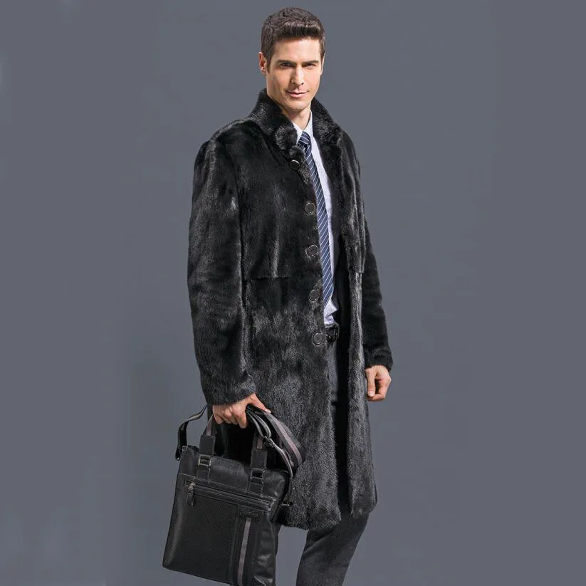 

New Fur Coat Imitation Fox Fur Long Men Black Fake Plus Size 4XL Male