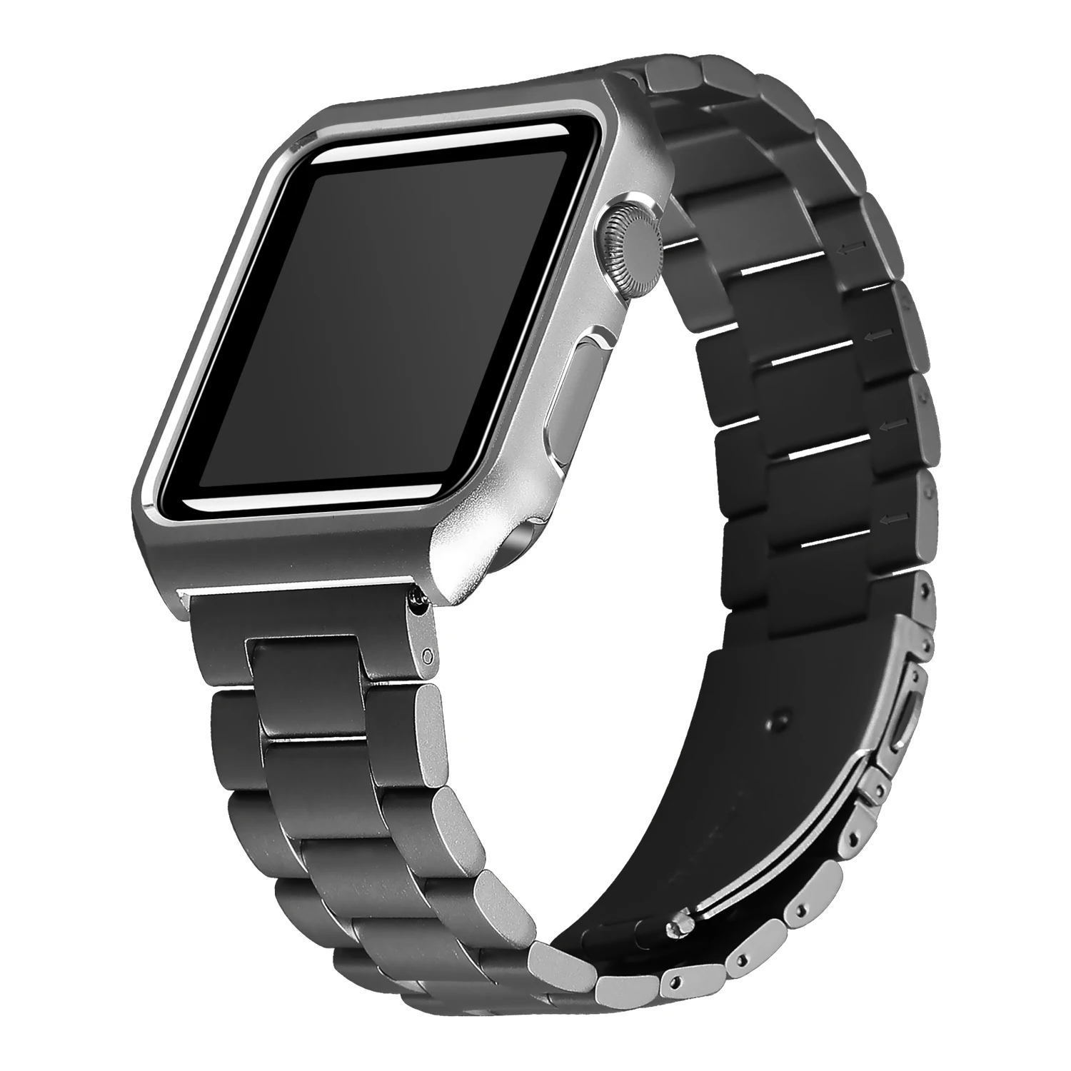 JANSIN металлический чехол+ ремешок из нержавеющей стали для Apple Watch 38 мм 42 мм 40 мм 44 мм ремешок для iwatch серии 4 3 2 1 чехол с браслетом - Цвет ремешка: black