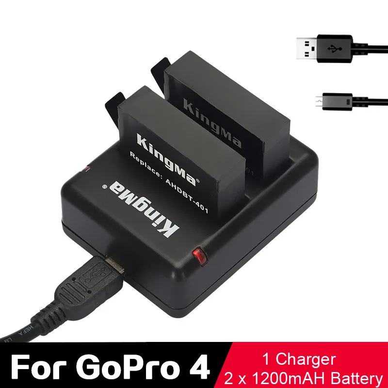 

2X 1200mAh AHDBT-401 Rechargeable Battery Pack + Dual Charger + USB cable for Gopro Hero 4 Gopro HD Camera Battery accessories