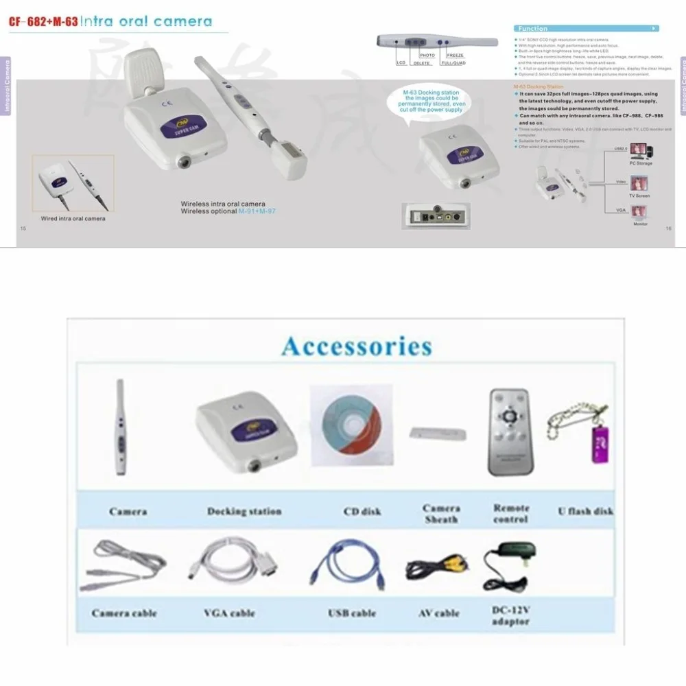  2017 hot sale Dental Intra Oral Camera Model CF-682+M-63 Built-in 6 LED SONY CCD USB/Video/VGA