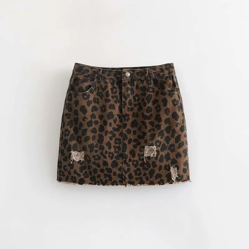 Женская винтажная джинсовая юбка-карандаш с леопардовым принтом, faldas mujer, женская уличная ковбойская Стильная джинсовая юбка, QUN122