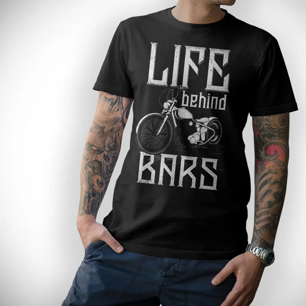 Fashion T-Shirt Men Clothing BIKER T-Shirt - LIFE BEHIND BARS - Motorrad Schrauber S M L XL XXL 3XL 4XL 5XL Men Summer Style