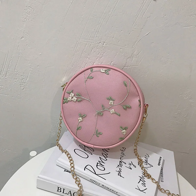 

New Womens Fashion Retro Flower Small Round Bag Wide Shoulder Strap Handbag Messenger Bags