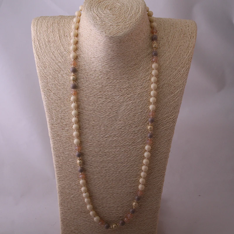 

Free Shipping Fashio Halsband Beige Color Long Knotted Necklace For Women Neck