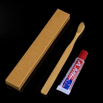

6 Sets Soft Bristle Bamboo Handle Toothbrush with 1 Mini Toothpaste Cleaning Teeth Dental Oral Care Hotel Home Stay Tooth Brush
