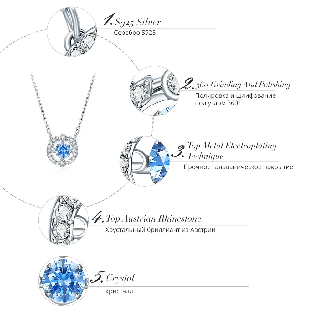 Viennois 925 Sterling Silver Chain Necklace Movement Round Circle Paved Rhinestones Pendant Crystal for Women Jewelry 2019