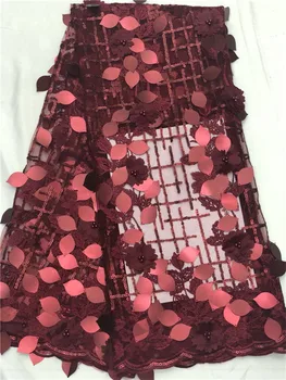 

New Design 3D Flowers In Pink French Lace Fabric 2019 High Quality Lace Net African Lace Fabric With Beads Lace Fabric For Dress