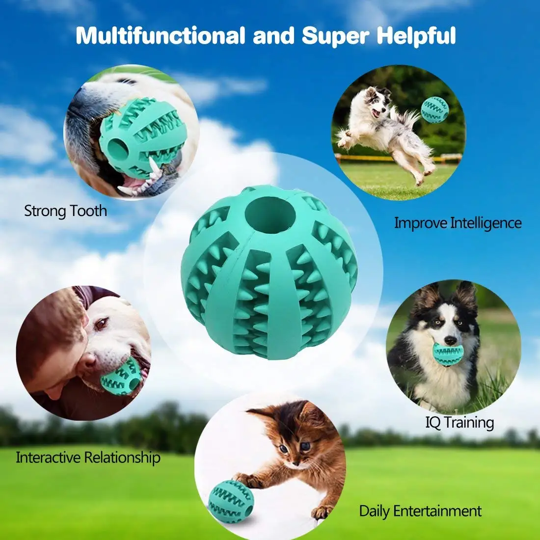 

Dog Treat Round Ball Pet Training BPA-Free Non-Toxic Rubber Tooth Cleaning Toys For Drop Ship