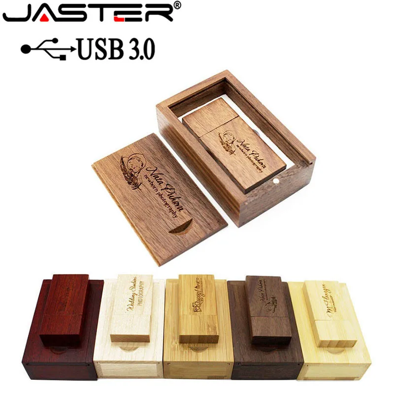 

JASTER USB 3.0 Wooden usb+wood BOX usb flash drive pendrive 4GB 8GB 16GB 32GB 64GB wedding Photography gift free custom logo