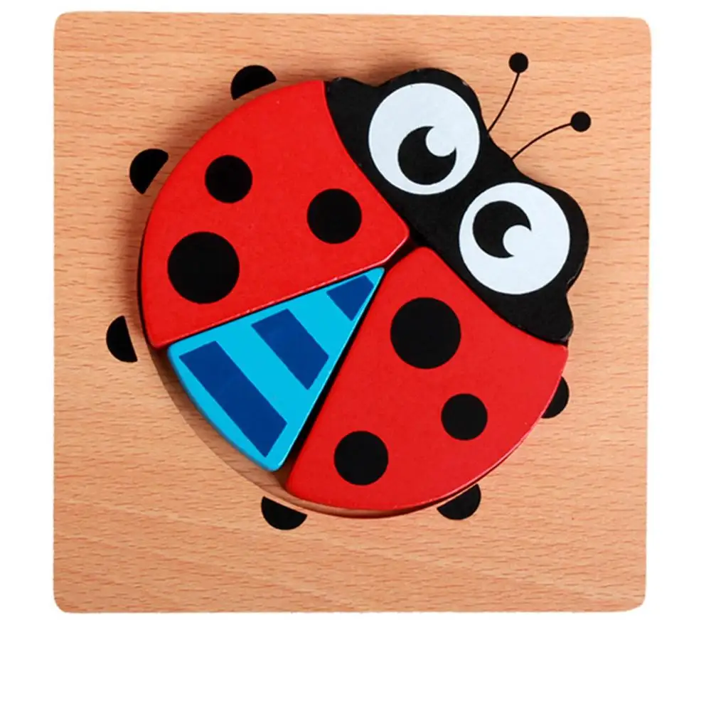 MWZ деревянная 3D головоломка, деревянные игрушки для детей, Монтессори, игрушки, головоломка, мультфильм, животные, головоломка, Детская Развивающая игра - Цвет: ladybug