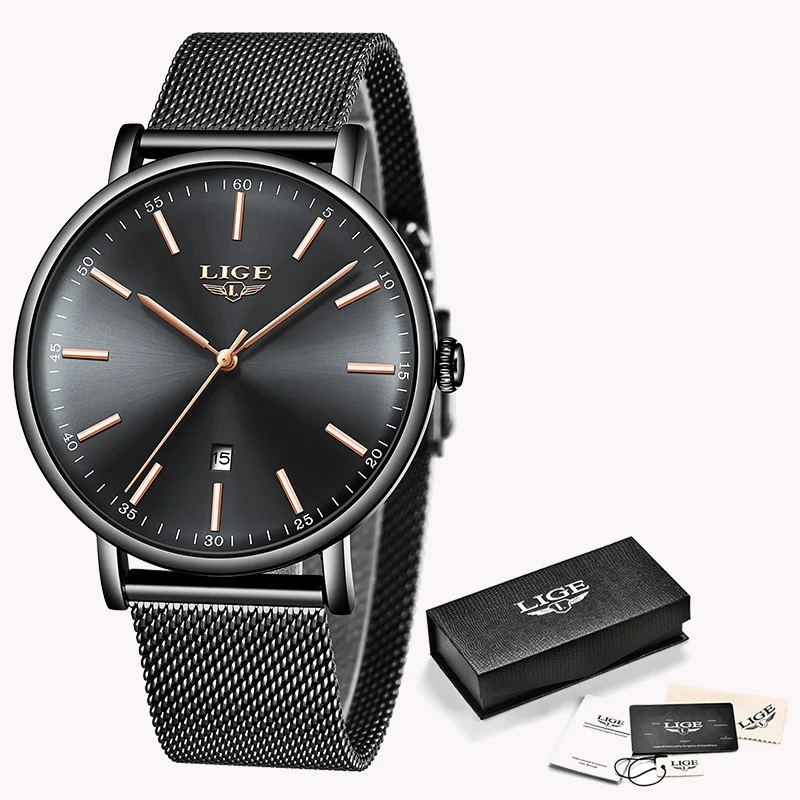 LIGE, модные кварцевые часы для женщин, женские часы, известный бренд, наручные часы, женские часы, Montre Femme Relogio Feminino - Цвет: Black gold