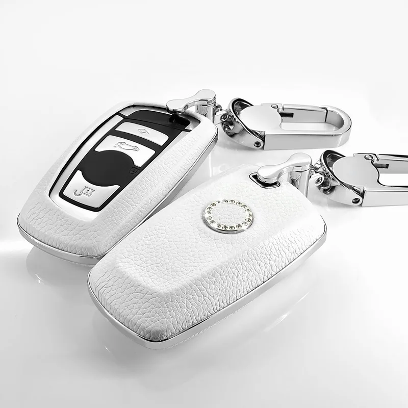 car key case cover shell fob holder for BMW 1 3 5 7 series x3 x4 F30 F10 F20 F18 118i 320i M3 M4 M5 key bag wallet key chain - Название цвета: white set