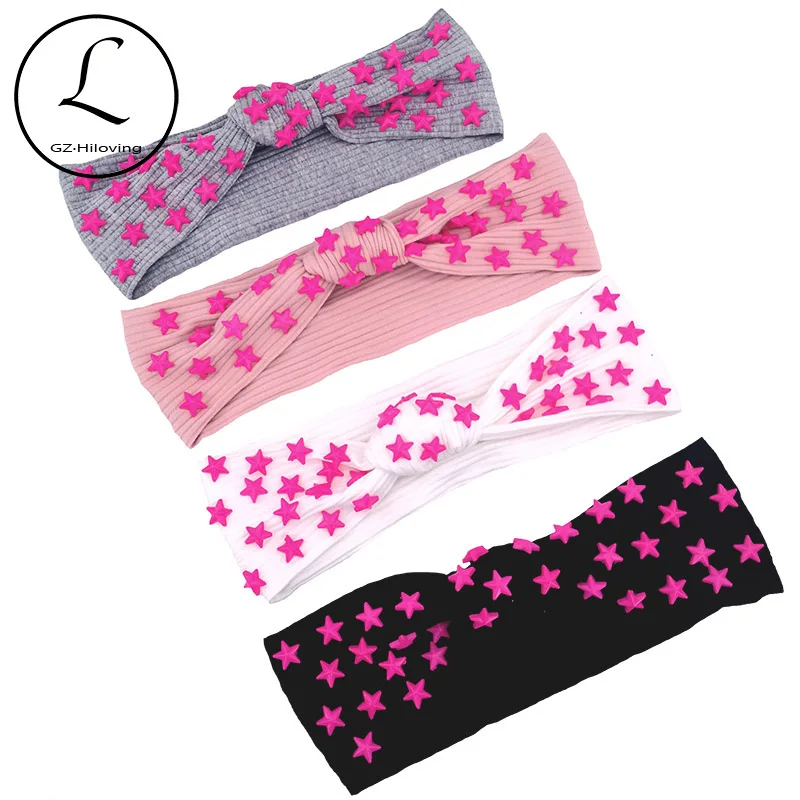 

Pink Star Knotted Head Bands For Women Summer Soft Elastic cotton Ribbed Hairbands Turban For Ladies Girls hair Accessories