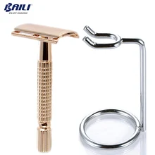 BAILI, классическое лезвие для бритья, Мужская безопасная прямая бритва, ручная бритва из нержавеющей цинкового сплава, розовое золото, с держателем/подставкой, чехол