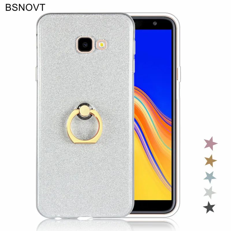 

For Samsung Galaxy J4 Plus Case Cover Silicon Glitter Shiny Bling Phone Case For Samsung Galaxy J4 Prime Finger Ring Case Funda