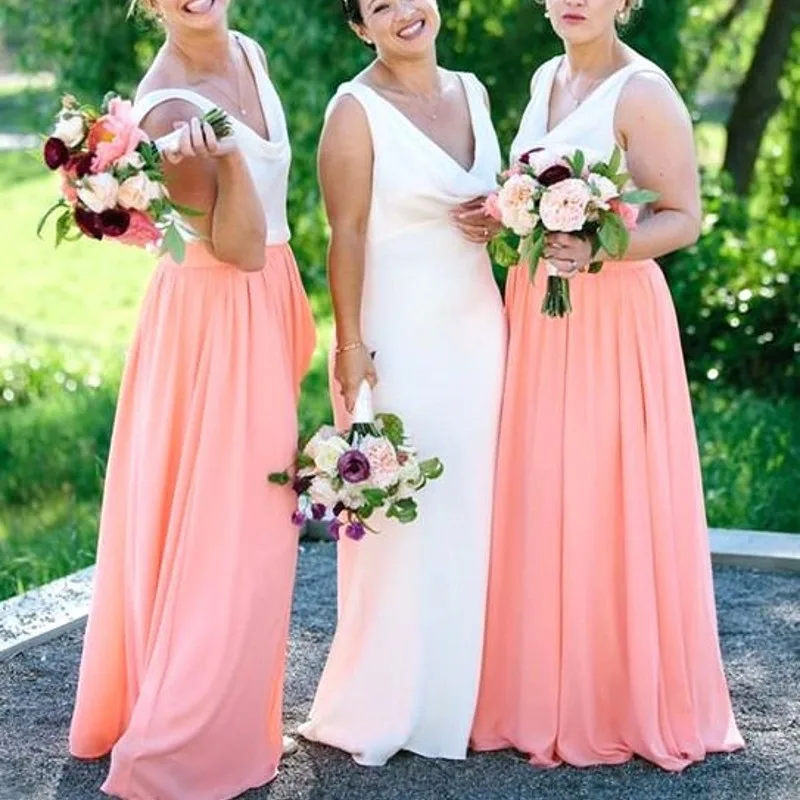Скромные шифоновые длинные юбки кораллового цвета для женщин, на молнии, Высококачественная Женская юбка для взрослых, для подружки невесты, на заказ, Saias - Цвет: Розовый