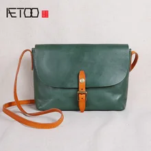AETOO Handmade leather women's bag, literary retro leather one-shoulder slant bag, cross-sectional hit color small bag