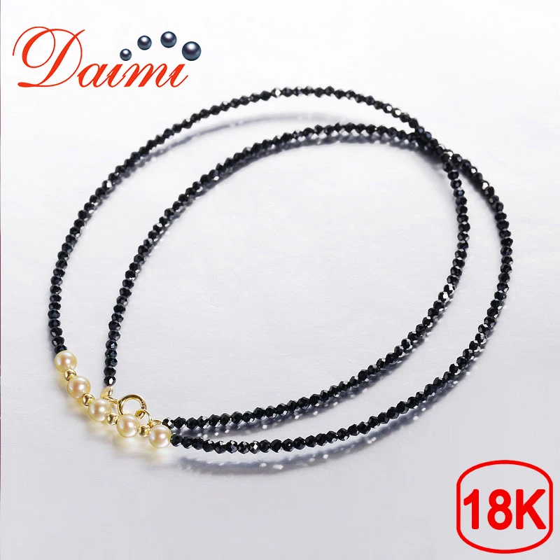 

DAIMI Exquisite Small Spinel Necklace 3.5-4mm Akoya Pearl Necklace Pure 18K Gold Authentic Female Luxury Necklace