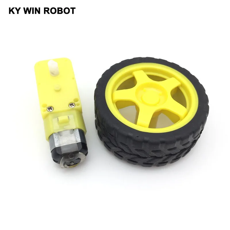 

Free shiping 8Lot/package Deceleration DC motor + supporting wheels , a / smart car chassis, motor / robot car wheels