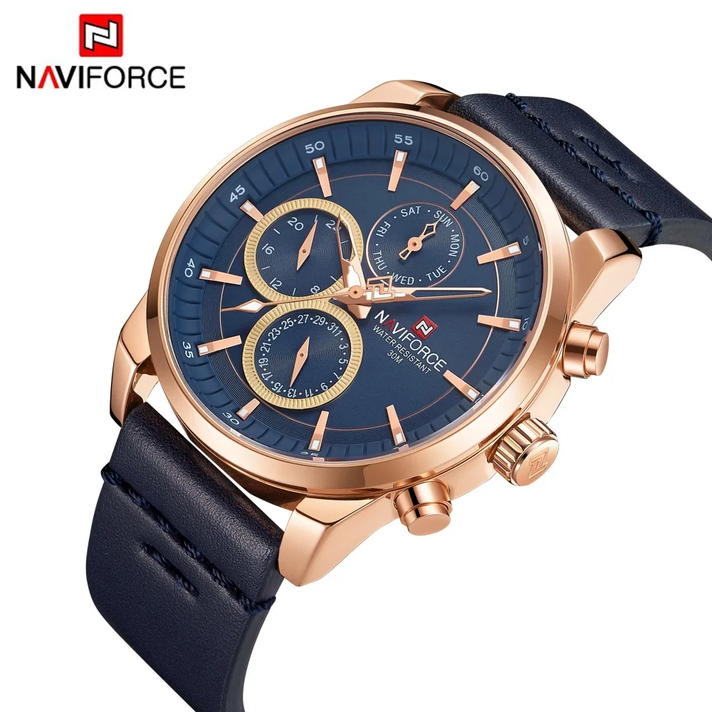 

NAVIFORCE Fashion Casual Quartz Watch Man Leather Waterproof Top Luxury Brand Watches Mens 24 Hours Date Clock Relogio Masculino