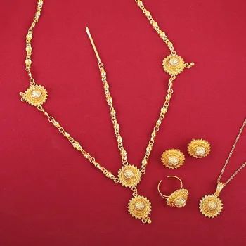 

Fashion Ethiopian Jewelry Sets With Hair Chain Gold Color Jewelry For Ethiopian Women Accessories
