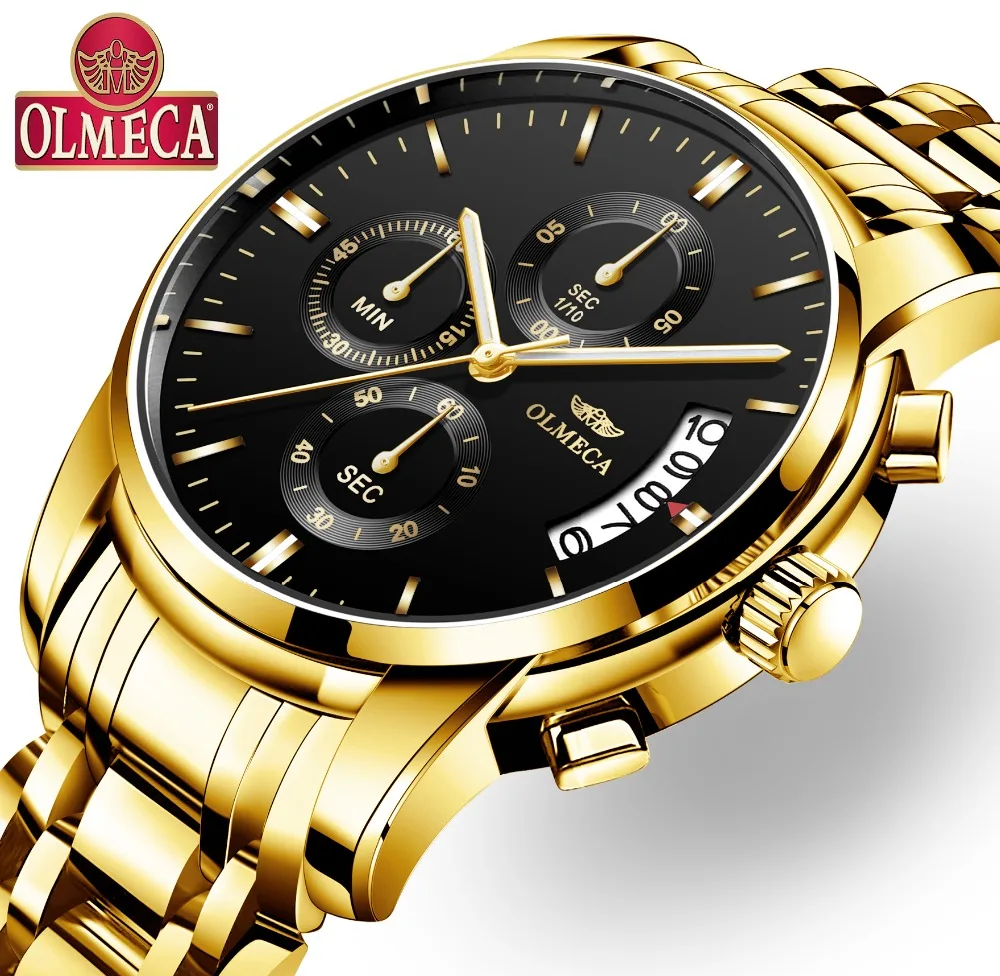 Acheter OLMECA Relogio Masculino Hommes Montre De Luxe Montres 3ATM Étanche Horloge Chronographe Montre Bracelet En Acier Inoxydable et Cuir