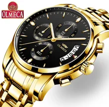 OLMECA Relogio Masculino мужские часы роскошные часы 3ATM водостойкие часы хронограф наручные часы из нержавеющей стали группа и кожа