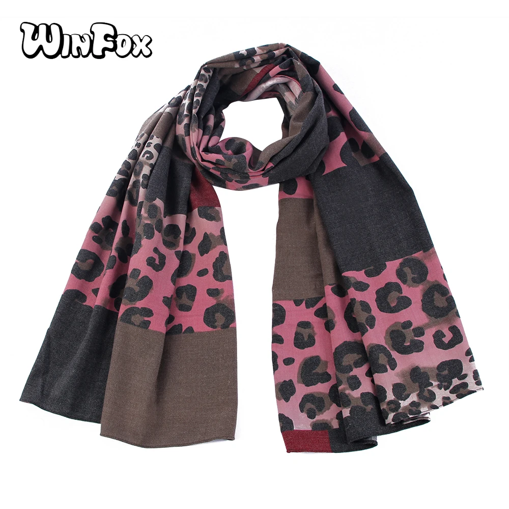 

Winfox New Design Pink Black Leopard Print Viscose Scarf For Women Female Winter Long Oversized Blanket Scarves Shawl Wrap