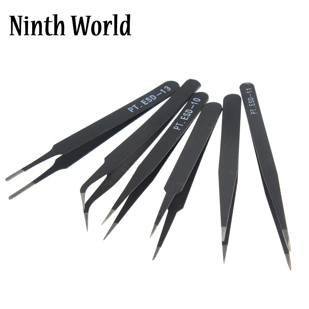

Ninth World 6PCS Black Anti-static Tweezers Non-magnetic Forceps Maintenance Tools For Electronics Jewelry