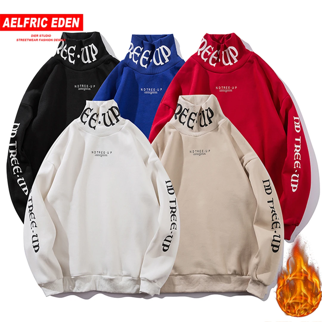 

Aelfric Eden Fleece Hoodies Sweatshirts Men Hip Hop Letter Print Turtleneck Pullovers Street Wear 2018 Winter Warm Hoodie KJ224