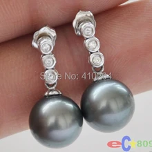 Wholesale_jewelry_wig$ Настоящее 11 ММ TAHITIAN черный жемчуг инкрустация серьги золото