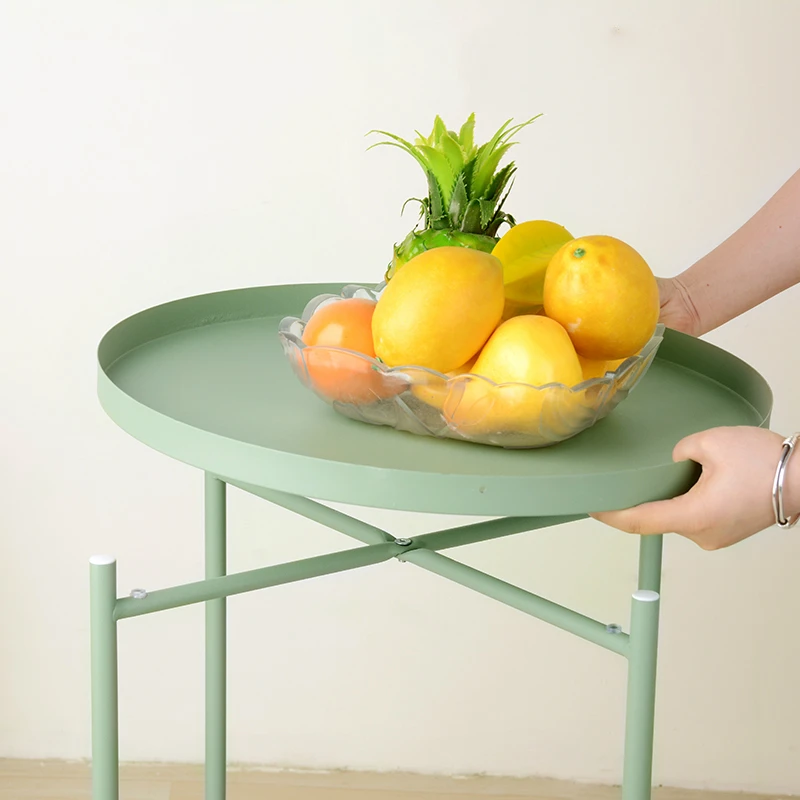 Simple Nordic Style Small Coffee Table, Wrought Iron Round Tray, Folding Side Table Tea Table