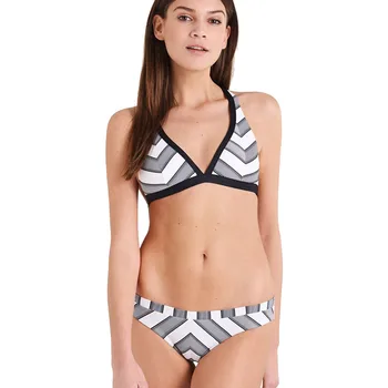 ISHOWTIENDA Sex Lady Women's Holiday Striped Print Deep V Bikini Beach Swimsuit sexy women mesh two piece bikini set#F4