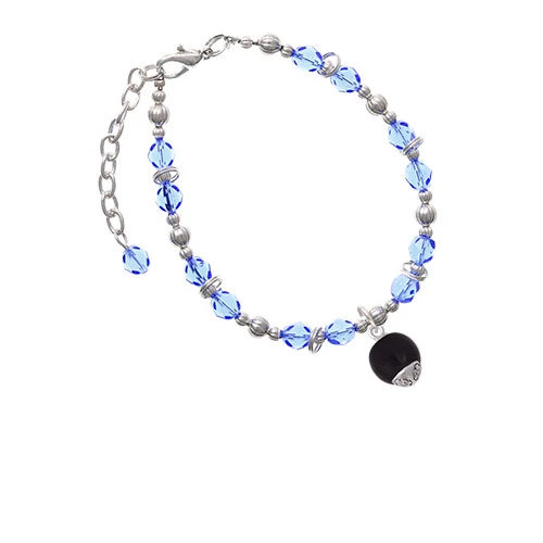12mm Black Roller Glass Spinner Light Blue Beaded Bracelet