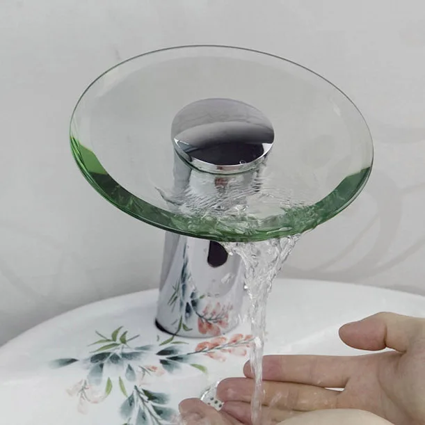 

Waterfall Glass Touchless Automatic Bathroom Sink Tap Cold & Hot water Sensor Faucet 8945