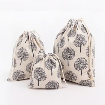 

Handmade Drawstring Bag 5pcs Black Tree Pattern Linen Cotton Bags Wedding Party Candy Christmas Gift Jewelry Cosmetic Travel Bag