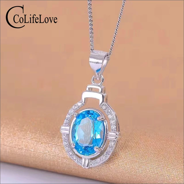 Classic 925 silver gemstone pendant for woman 7 mm * 9 mm natural VVS topaz pendant solid 925 silver topaz jewelry 1