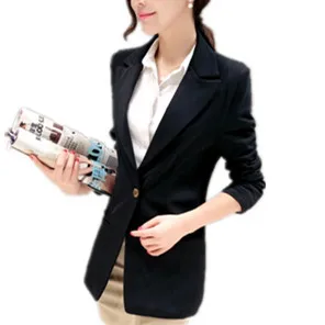 Блейзер с длинным рукавом женский весенний однотонный уникальный женский маленький пиджак женский элегантный офисный блейзер - Цвет: Черный