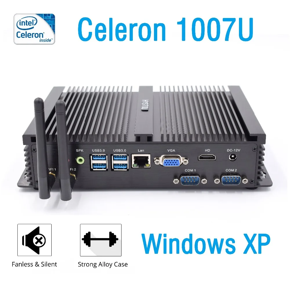 

Windows XP intel celeron 1007u industrial mini pc 1.5GHz 2RS232 COM port nettop hdmi vga cheap fanless thin client