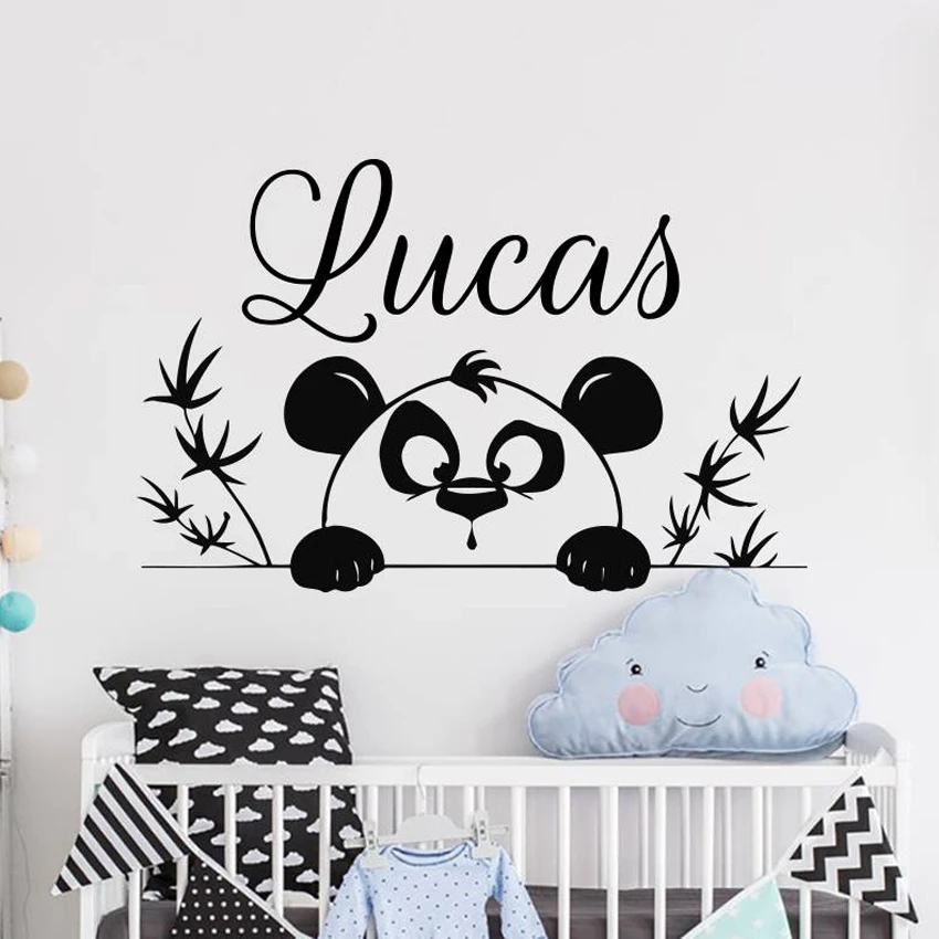 Cartoon Panda Vinyl Wall Stickers Mural Kids Room Decoration Personalized Name Custom Baby Nursery Kids Decal Bedroom Decor J092 Wall Stickers Aliexpress