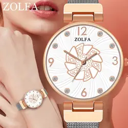 Изящные женские часы минималистичные элегантные с цветочным принтом Циферблат из нержавеющей стали сетчатый ремень кварцевые наручные