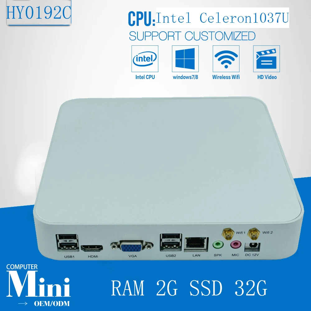 Kopen Mini PC Celeron 1037U Fanless Industri euml;le PC 2G RAM 32G SSD Opslag Windows XP 7 8 en Linux OS ondersteund